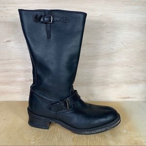 Frye Motorcycle Black Leather Buckle Tall Riding Boots